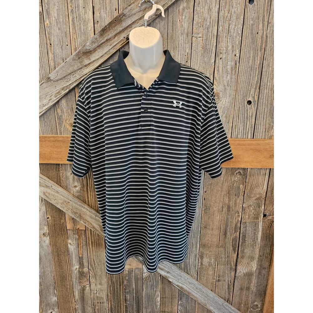Under armour size XXL 2XL mens polo striped performance EUC short sleeve active
